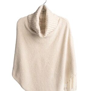 Soft chenille Cowl neck Poncho. Oatmeal. OS